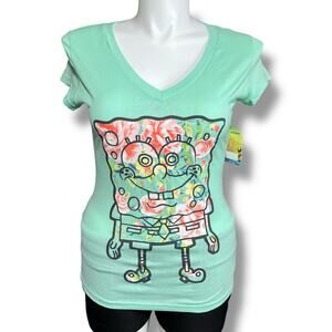 Nickelodeons SpongeBob Square Pants Womens T Shirt Top Green Floral Print XL
